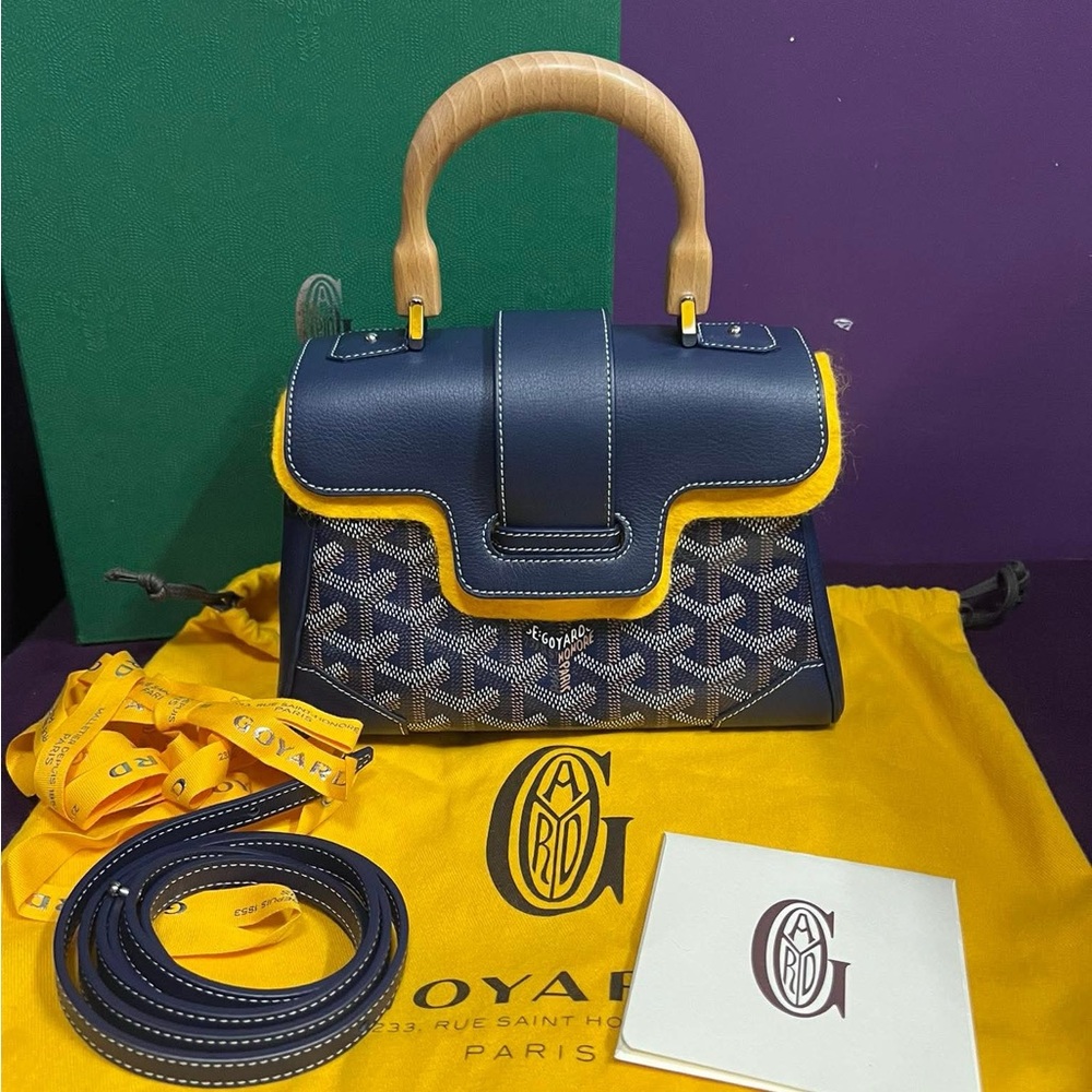 Goyard Blue and Yellow Satchel with Structured Top Handle